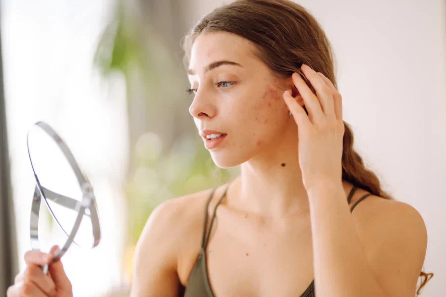Image of woman close up face before & after microneedling