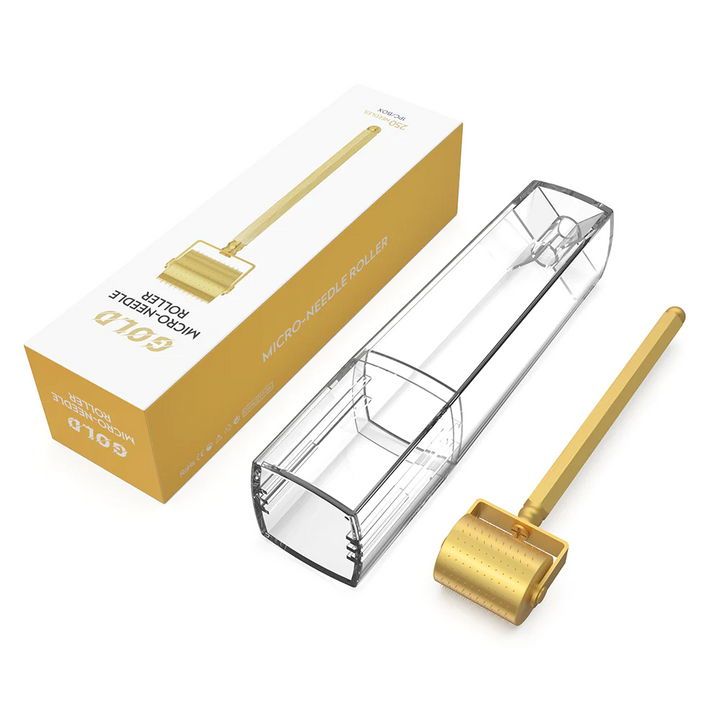 24K Gold Plated Lux Derma Roller (250 Pins) & its packaging