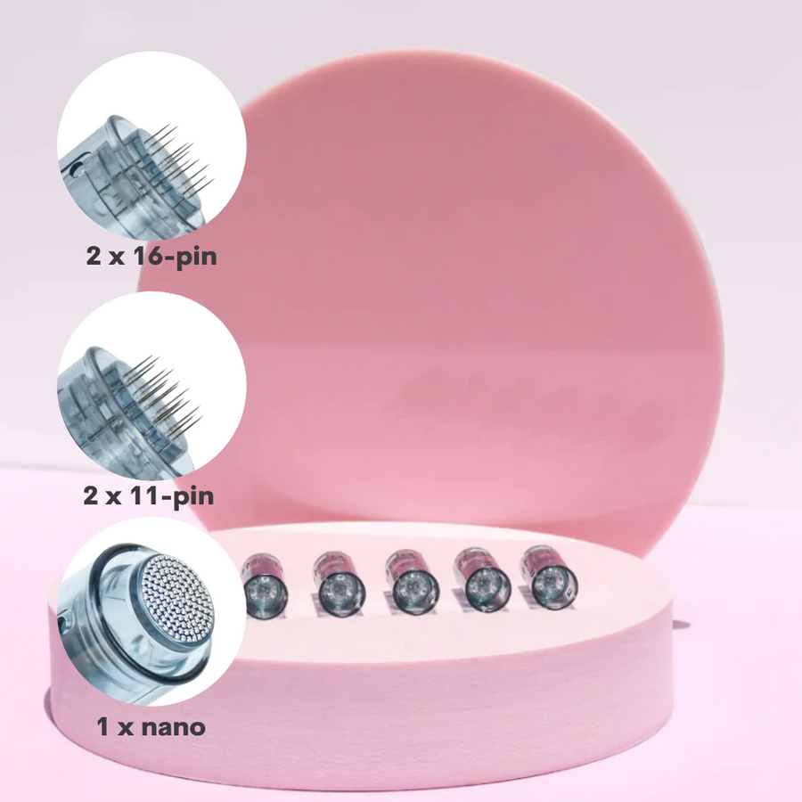 Dr. Pen M8 Face Combo includes 2 x 16 pin, 2 x 11 pin & 1 x nano cartridges 