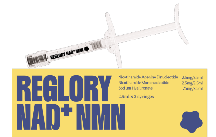 3 Reglory NAD+ NMN syringes with packaging on a white background