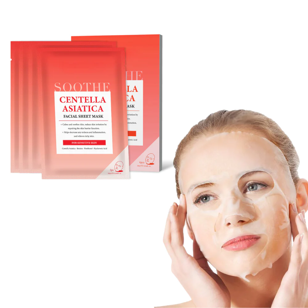 Women applying Centella Asiatica Soothing Facial Mask on her face