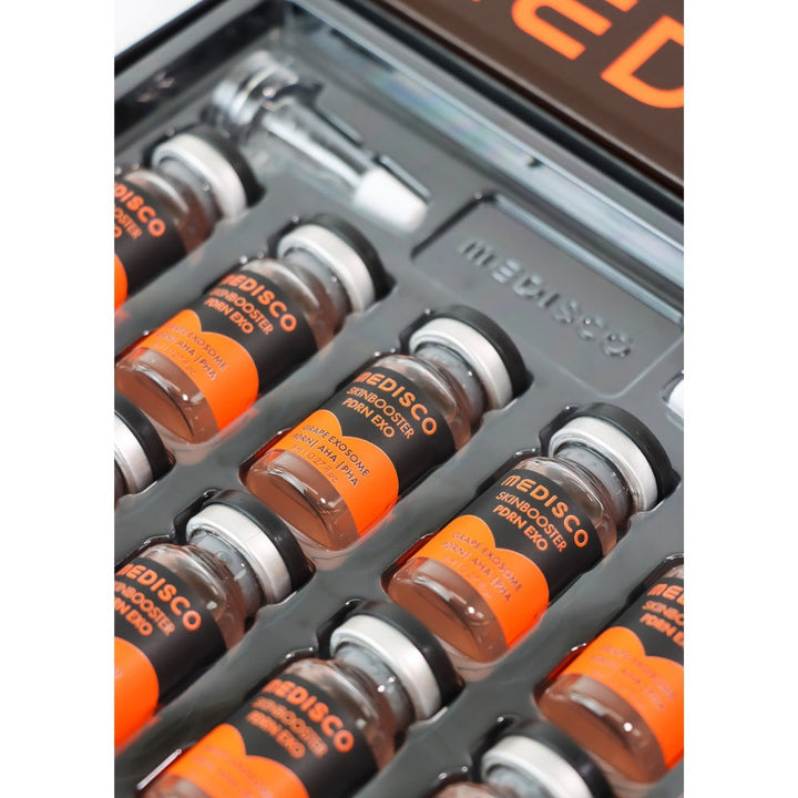 Close up to Multiple Medisco Skinbooster PDRN EXO vials on display