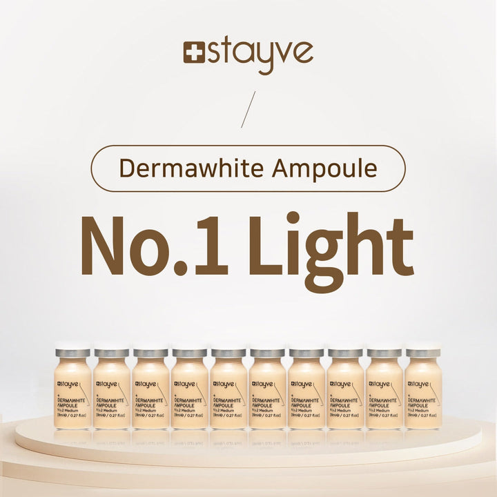 Row of Dermawhite Ampoule bottles  'No1 Light' displayed on a light background.