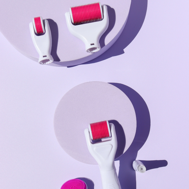 Showcase different attachment heads  of Femvy Derma Roller 6-in-1 Kit i