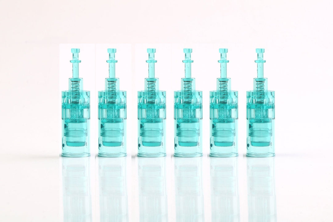 6 Dr pen A6S nano aqua green microneedling pin cartridge in a row