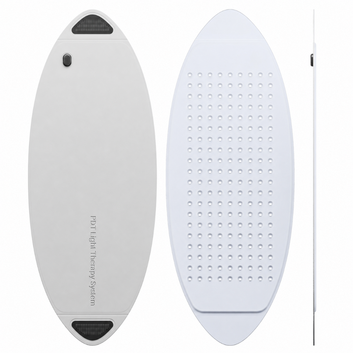 GooMi FlexiGlow Red Light Therapy Panel  front, underside LED array and side profile views