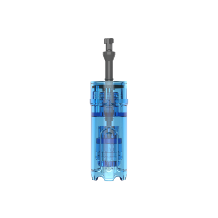 Front view of a Dr. Pen M9 42-pin microneedling cartridge with clear blue casing and protruding needle tip