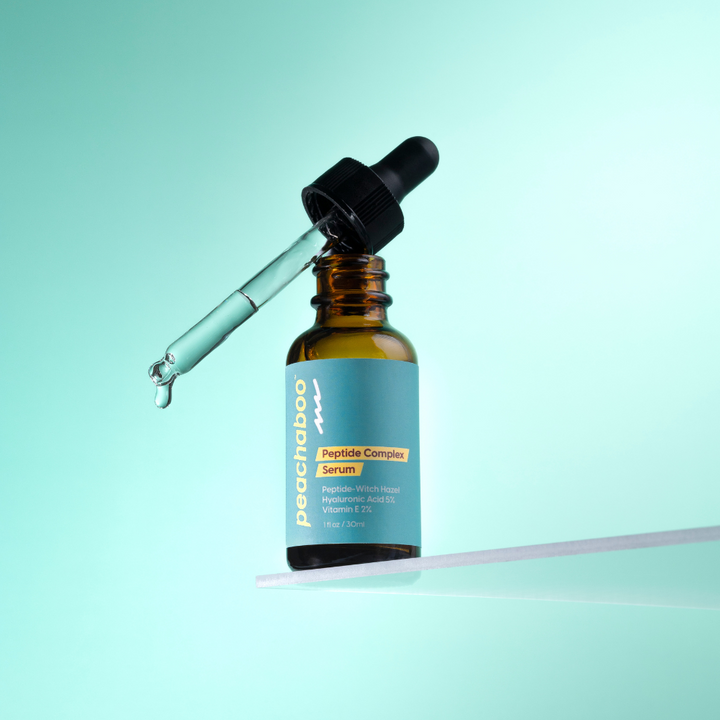 A 30ml bottle of Peptide Complex Serum, an anti-ageing treatment formulated with plant-based peptides to boost collagen production and reduce fine lines and wrinkles.