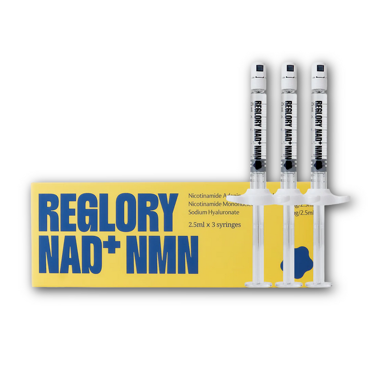 Syringe and packaging of REGLORY NAD+ NMN Skin Booster on a white background