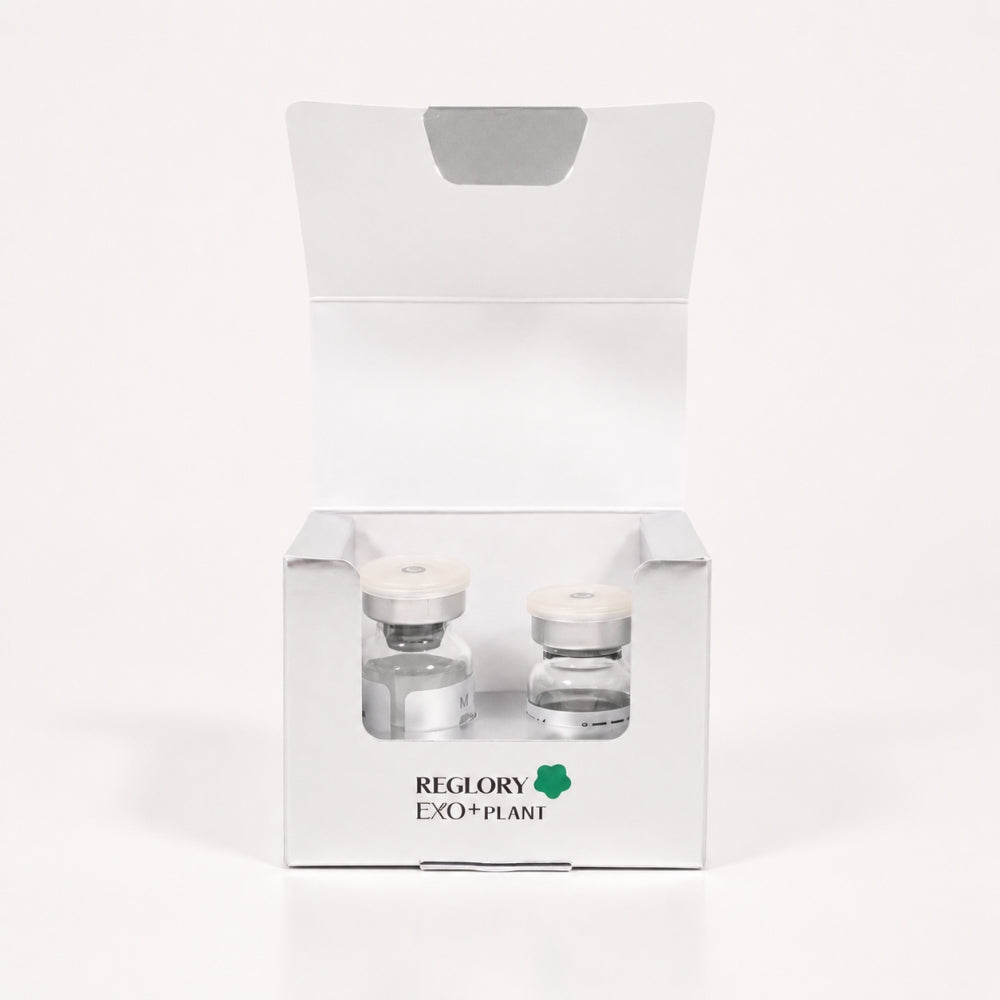 Reglory EXO+Plant Centella Asiatica open box with two vials on a white studio background