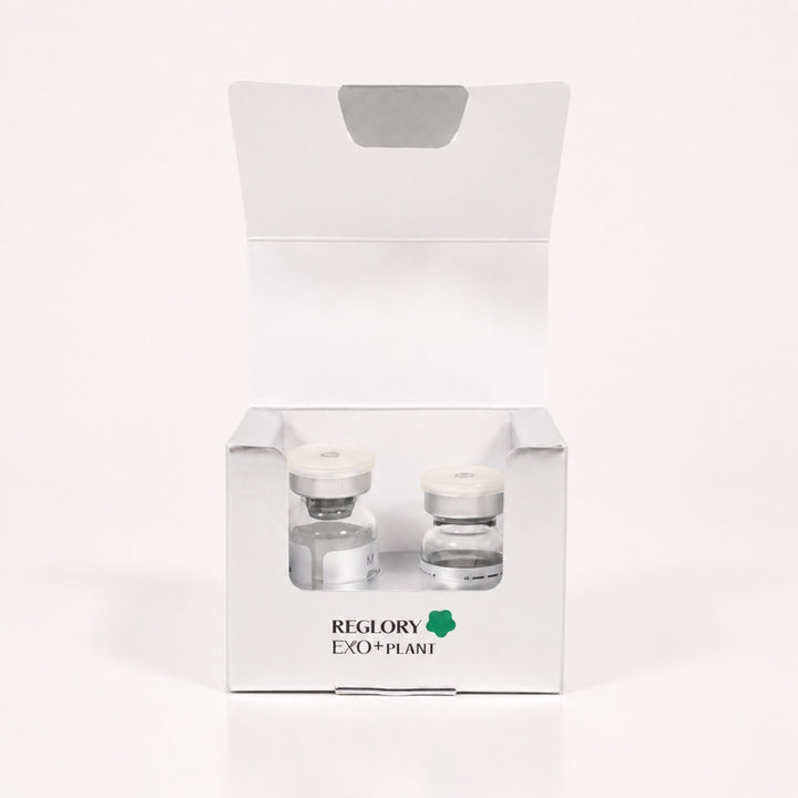 Reglory EXO+Plant Centella Asiatica open box with two vials on a white studio background
