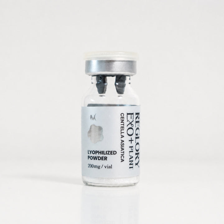 Reglory EXO+Plant Centella Asiatica lyophilized powder vial, 200mg, on a white studio background