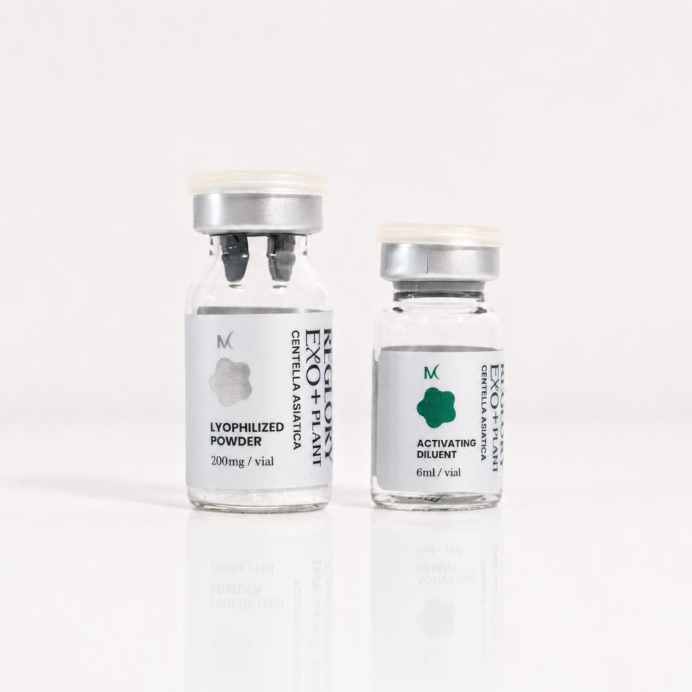 Reglory EXO+Plant Centella Asiatica lyophilized powder and activating diluent vials side by side