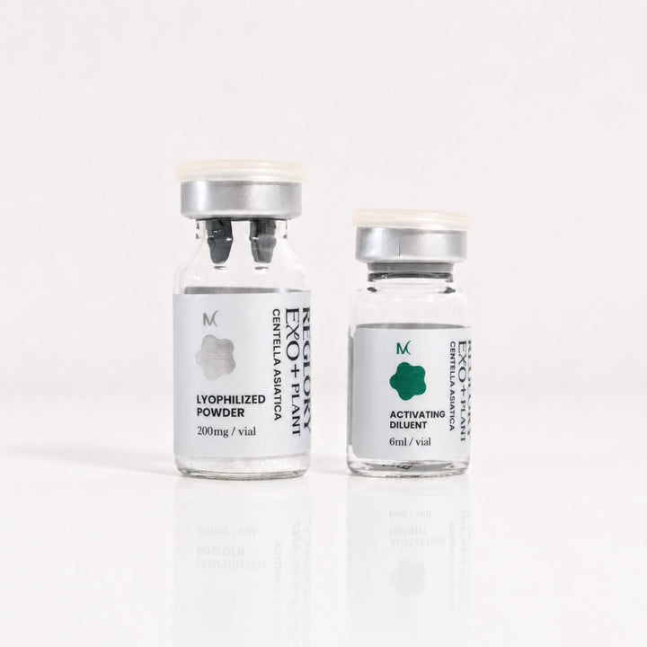 Reglory EXO+Plant Centella Asiatica lyophilized powder and activating diluent vials side by side
