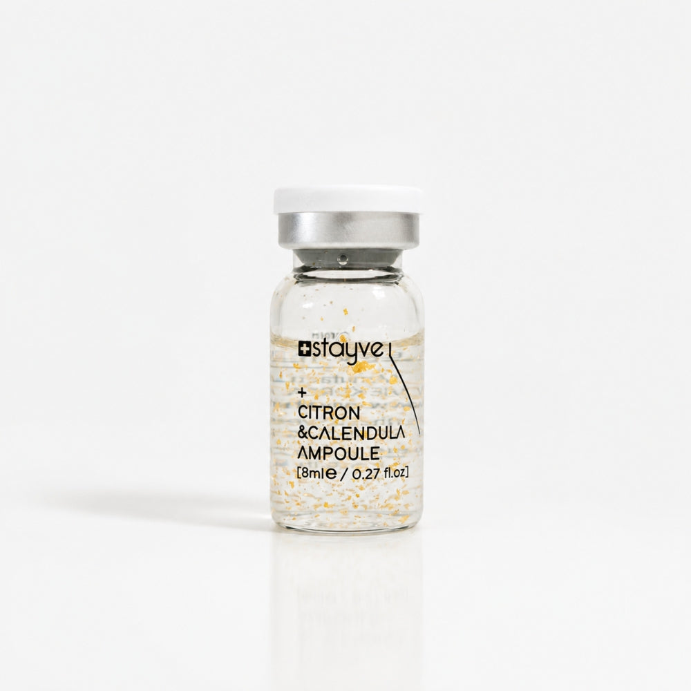 Stayve Citron and Calendula Ampoule vial with clear formula and botanical particles