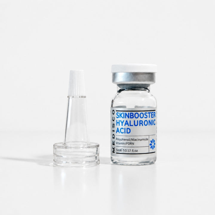 Medisco Skinbooster Hyaluronic Acid vial with applicator cap for cosmetic skincare use