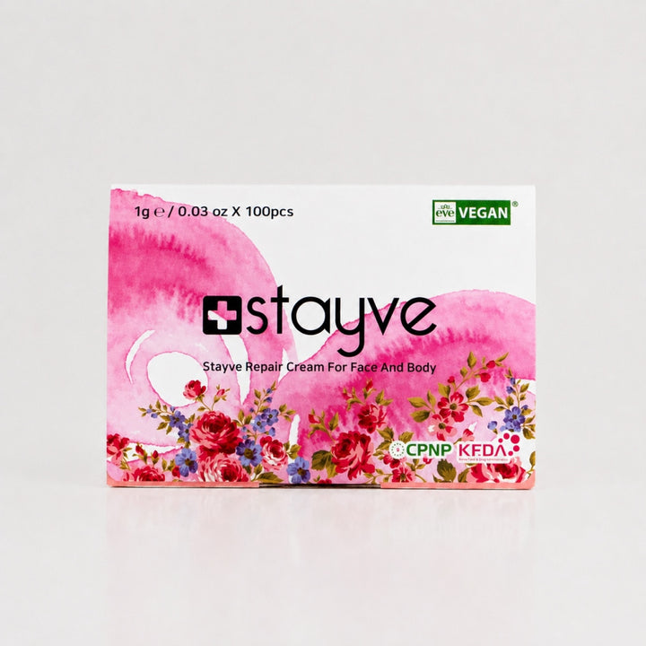 Front view of Stayve Repair Cream for Face and Body 1 g x 100 pcs box packaging