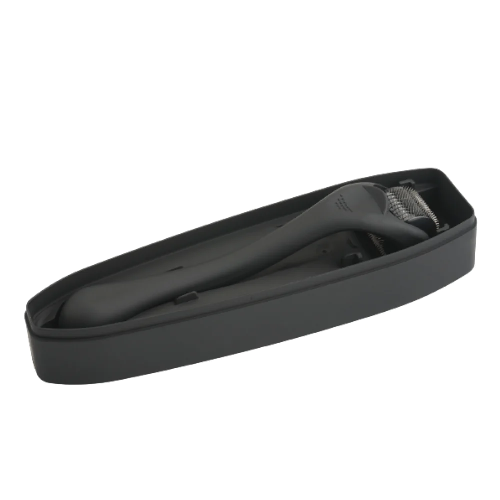 beard growth derma roller with protection case opened