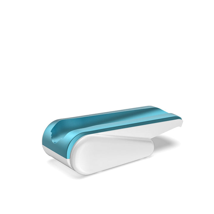Dr. Pen H6 teal and white charging dock stand, side view.