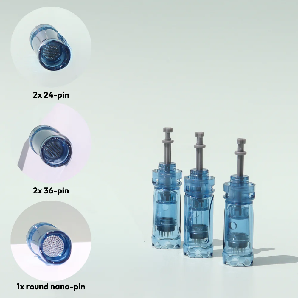 Dr. Pen A9 Body Combo Cartridges (5-pack) includes 2 x 24 pin, 2 x 36 pin, 1 round nano pin