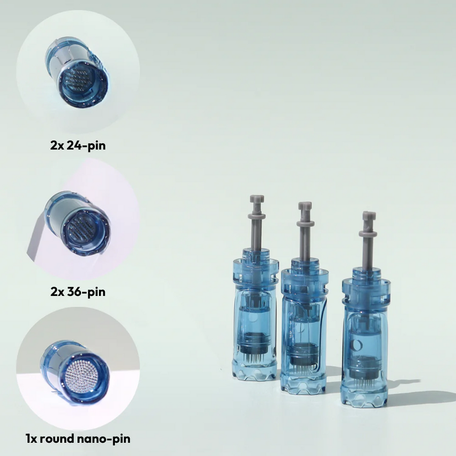 Dr. Pen A9 Body Combo Cartridges (5-pack) includes 2 x 24 pin, 2 x 36 pin, 1 round nano pin