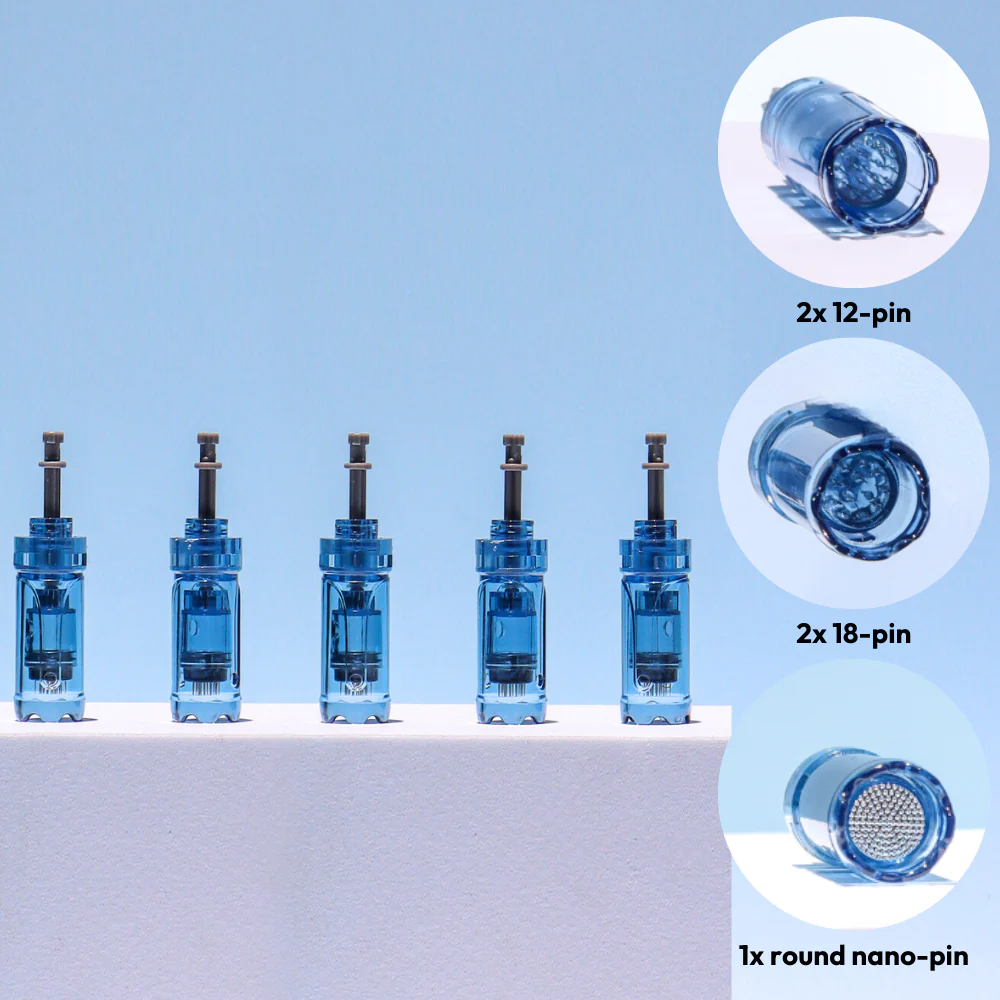 Dr. Pen M8S Face Combo Cartridges includes 2 x 12 pin, 2 x 18 pin & 1 x round nano pin