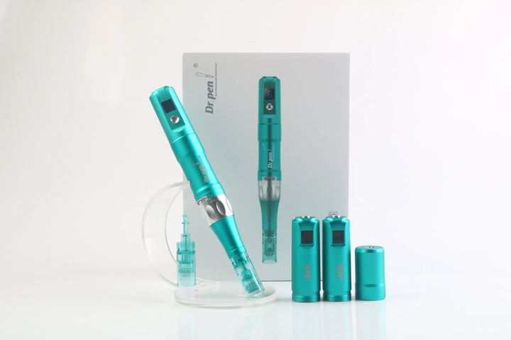 Image of A6S Ultima Microneedling Pen with the box, spare batteries and included cartridge