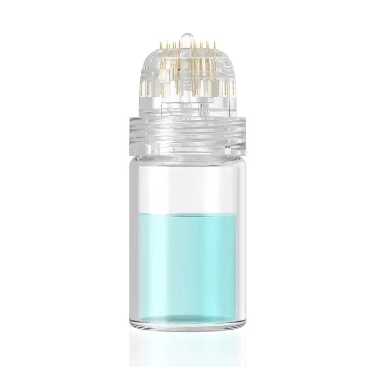 Close up image of Hydra Needle HN20 Derma Stamp, with 5ml vial for serum