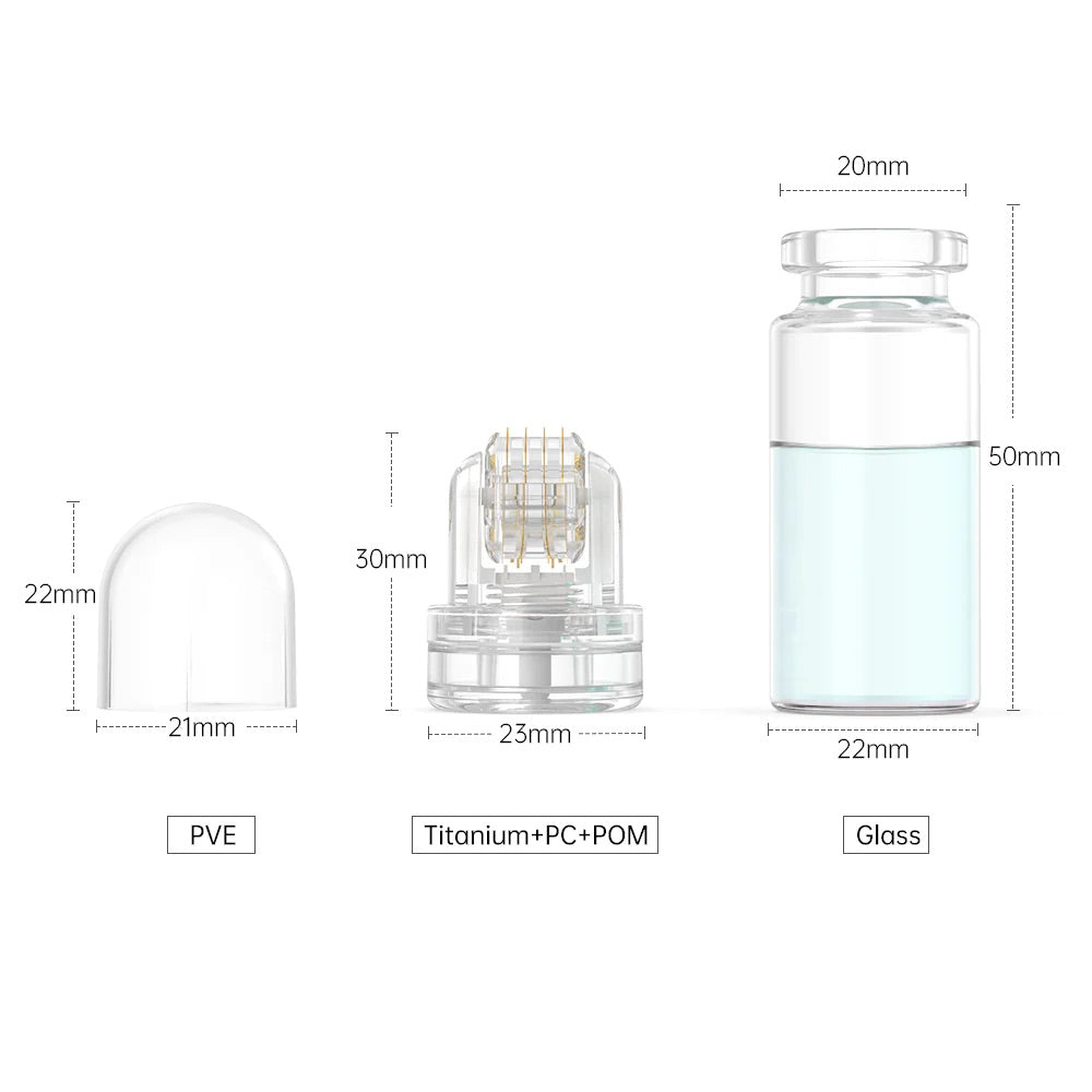 Dimension measurement of  Dr. Pen Hydra Roller 64 Pin Derma Rolling Tool with ampoule
