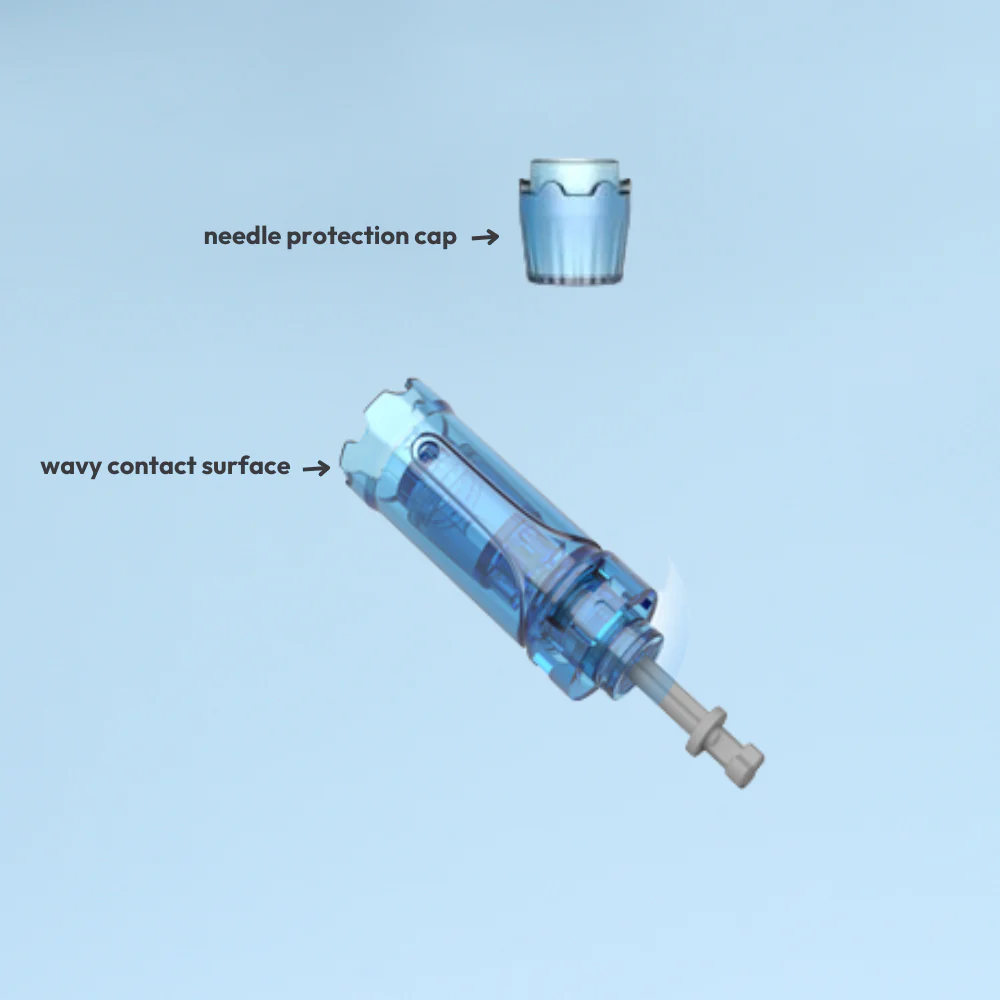 Wavy contact surface & needle protection cap of Nano Round Replacement Cartridges for Dr. Pen A11