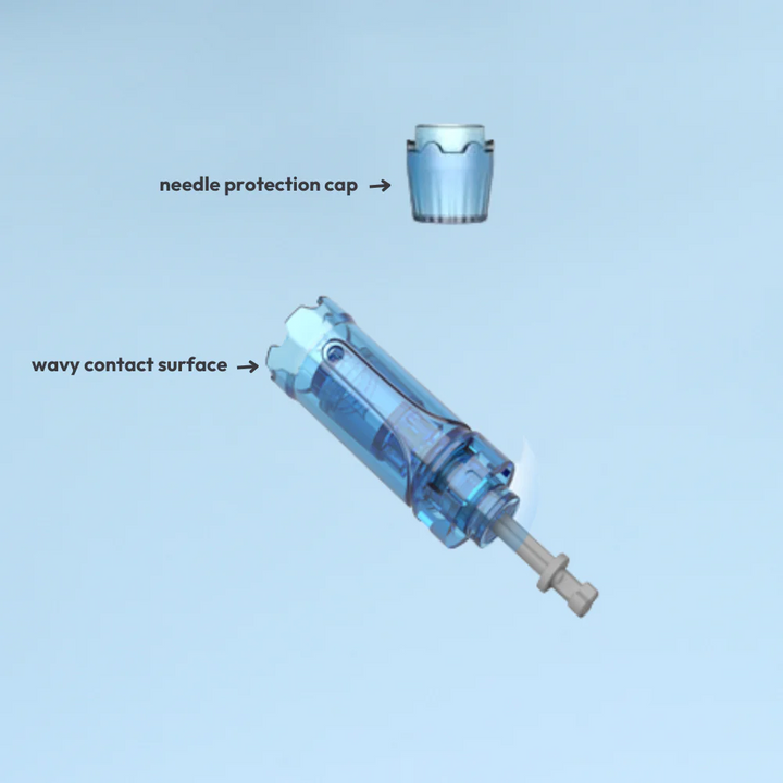 Wavy contact surface & needle protection cap of Nano Round Replacement Cartridges for Dr. Pen A11